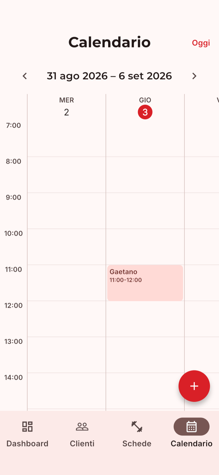 Calendario appuntamenti nell'app MioTrainer per personal trainer